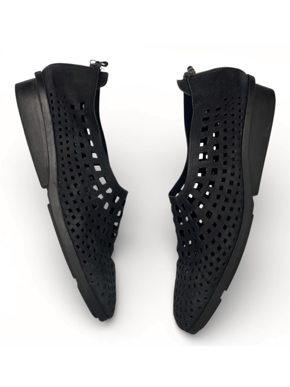 Arche Black Nubuck Leather Perforated Cut Out Slip On Square Toe Shoes  9